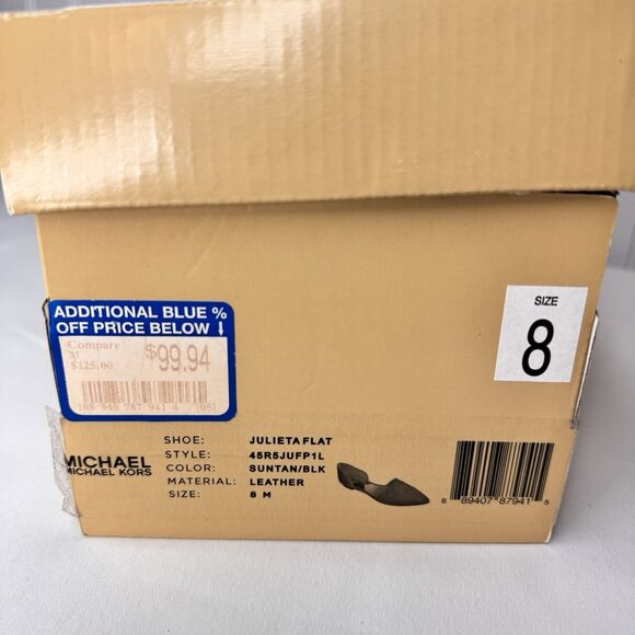 Michael Kors Sz 8M Julieta Flats Black Sun Tan Leather d'Orsay Pointed Shoe - Picture 9 of 9